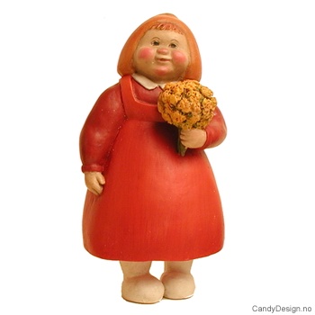 Mona Lærum enkle figurer - Pike i rødt med gule blomster