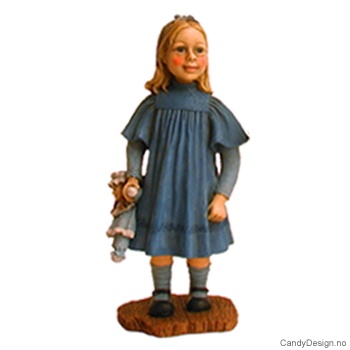 Blå hvit pike med dukke