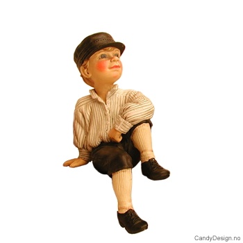 Carl Larsson små sittende figurer - Gutt i hvit og sortstripet skjorte