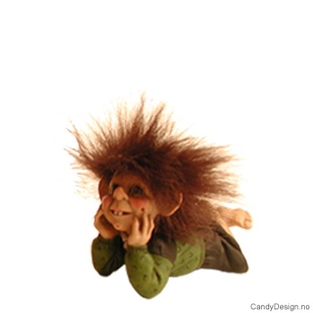 Medium troll liggende og sittende på kant - Liggende trollpike i grønt