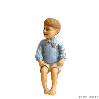 Små Carl Larsson barne figur sittende på kant - Gutt med hvite  bukser