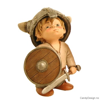 Vikinggutt med sverd foran i rosa