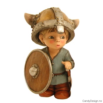 Vikinggutt med sverd på siden i blå