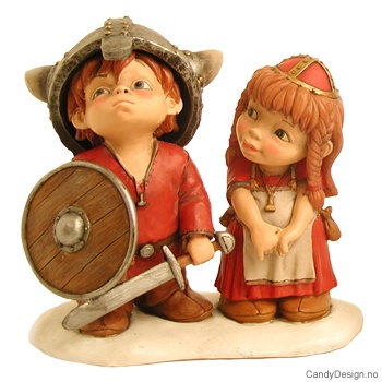 Store forelskede vikingebarn i par  Sjenert viking jente ser bort på gutt