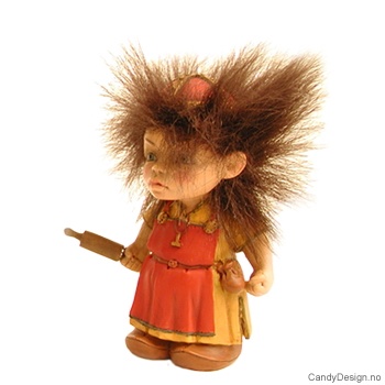 Store forelskede vikingebarn enkle figurer med fluffy hår  Vikingpike sint med kjevle