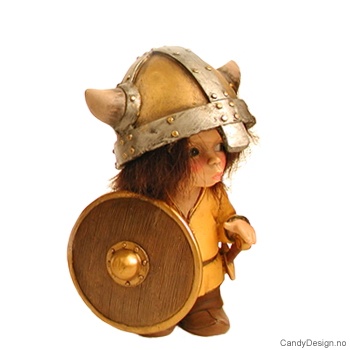 Store forelskede vikingebarn enkle figurer med fluffy hår  Vikinggutt med sverd i gult