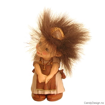 Store forelskede vikingebarn enkle figurer med fluffy hår  Sjenert vikingepike med brunt forkle