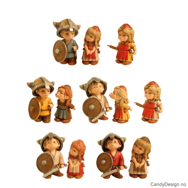 Små forelskede enkle vikingebarn figurer assortert