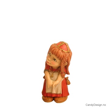 Små forelskede enkle vikingebarn figurer  Vikingpike sint med kjevle