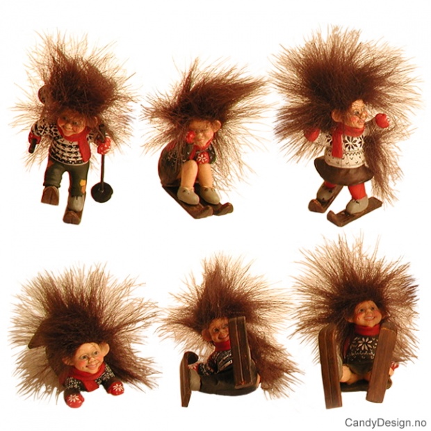 Troll på ski med fluffy hår