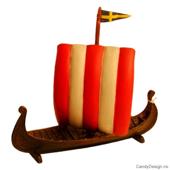 Vikingship with sail and Swedish flag