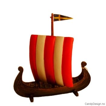 Vikingship with sail and Swedish flag - small