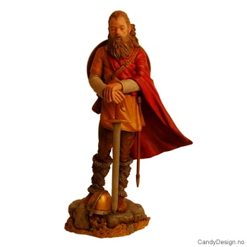 Standing viking warrior with sword, shield and helmet in colors