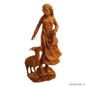 Viking dame figur stående med geit i antikk farge