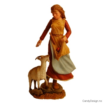 Standing viking lady figurine with goat in colors
