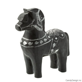 Treskåret hest suvenir  I sort og sølv