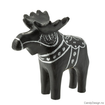 Treskåret elg suvenir i sort m/sølv