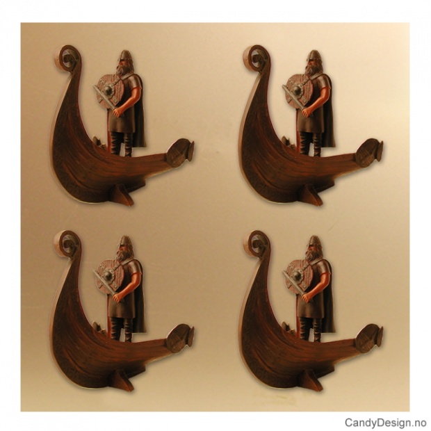 Viking warrior figurine standing in a vikingship with sword and shield with magnet