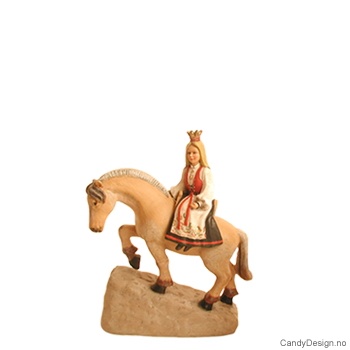 Hest med bunadsbrud på ryggen