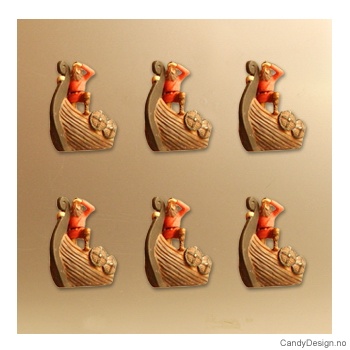 Viking standing and spying in ship's stern of a viking ship in colors without horns with magnet