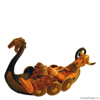 Drunk viking in ship in colors