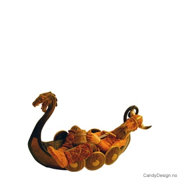 Liten beruset viking i skip - i farge