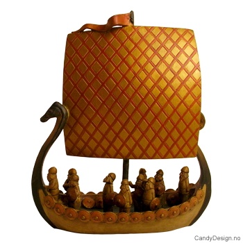 Big vikingship with vikings and sail