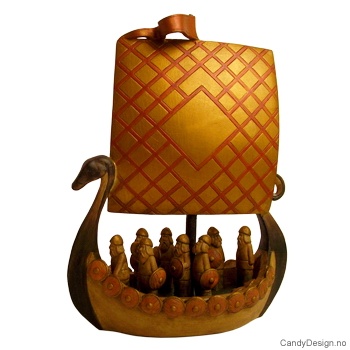 Big vikingship with vikings and sail