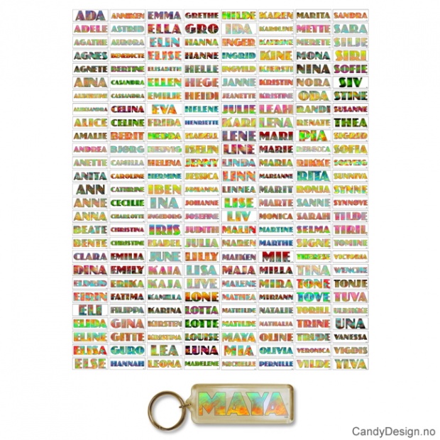 Assorted transparent keychains with girls names