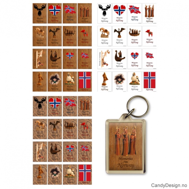 Assorted souvenir keychains with Memories frm Norway