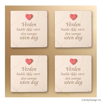 Magnetplate med rødt hjerte og tekst - Verden hadde ikke vært den samme uten deg