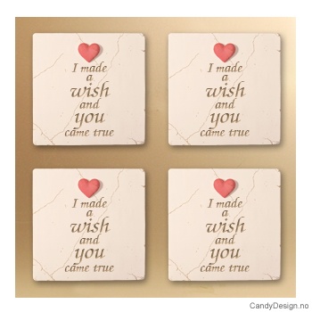 Magnetplate med rødt hjerte og tekst - I made a wish and you came true