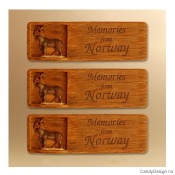 Woodstyle magnet plater med tekst  Rein magnet Memories from Norway