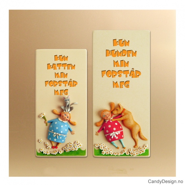 Assorted magnet plaques with relief - Kun hunden/katten min forstår meg