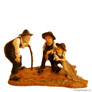 Grandfather and children with fish