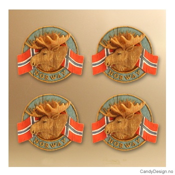 Moose head magnet round with the Norwegian flag - woodstyle