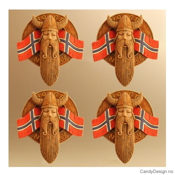 Høy viking - rund magnet med Norske flagg