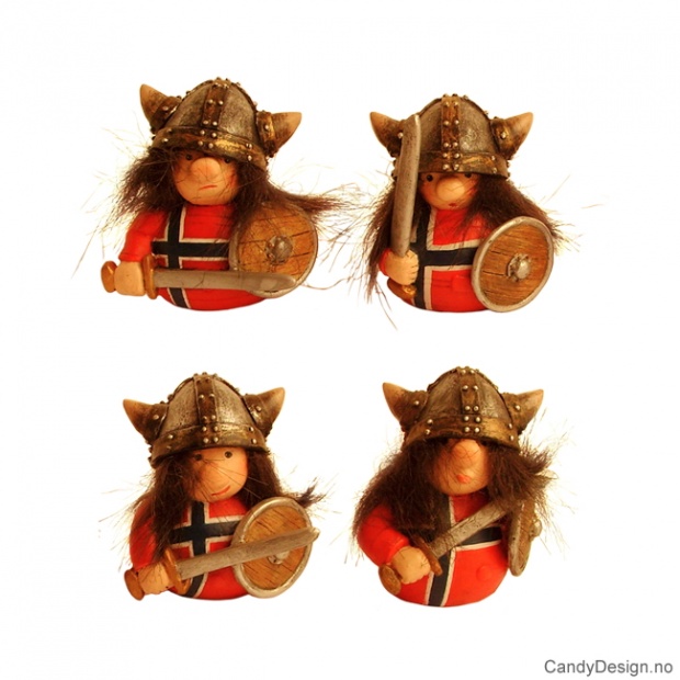 Assorted round vikings with the Norwegian flag on sweater