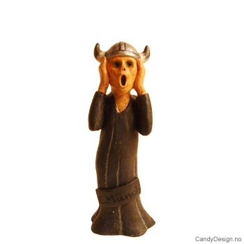 Skrik suvenir figur etter Edvard Munch med vikinghjelm