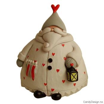 Hvit nisse med hjerter - XXL