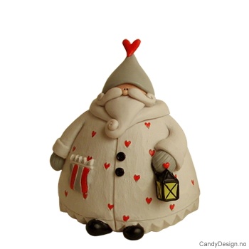 Hvit nisse med hjerter - Medium