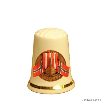 Fingerbøl med vikingskip og Norske flagg motiv