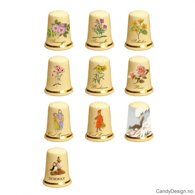 Thimbles with flowers and Carl Larsson motif assorted