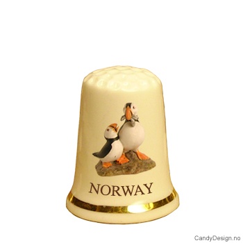 Fingerbøl med lundefugl motiv