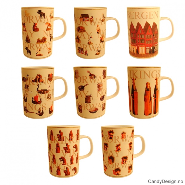 Assorted mugs with Norwegian motifs 