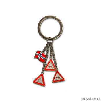 Keychain with Norwegian flag and warning sign