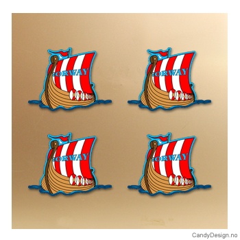 Magnet i silikon med Norway - Vikingskip (forfra)