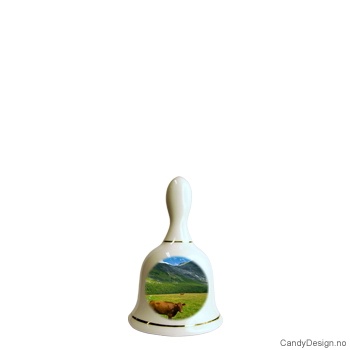 Small souvenir porcelain bell with Norwegian nature motif