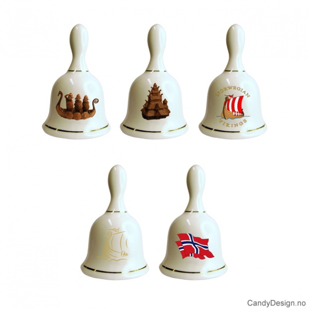 Small souvenir porcelain bells with Norwegian motifs - Assorted