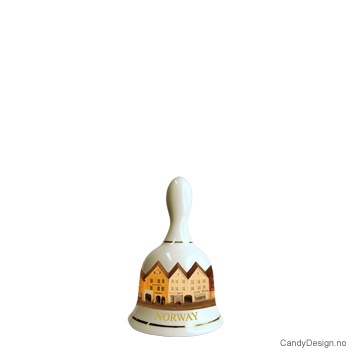 Liten porselen suvenir bjelle med Norsk motiv  Bryggen i Bergen